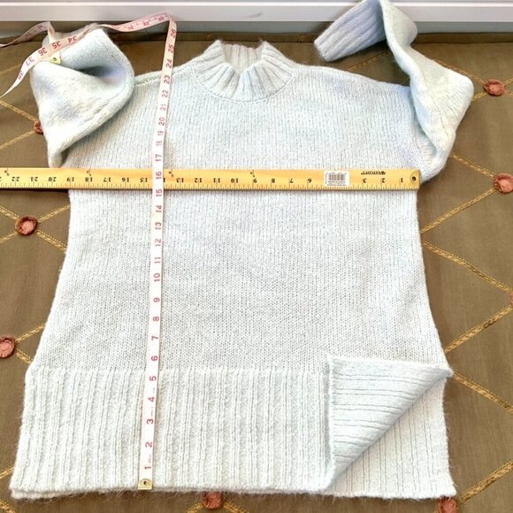 Woolovers Sweater Mock Neck Wool Mohair Pale Blue White Fair Isle Sleeves (XS) - Picture 5 of 7